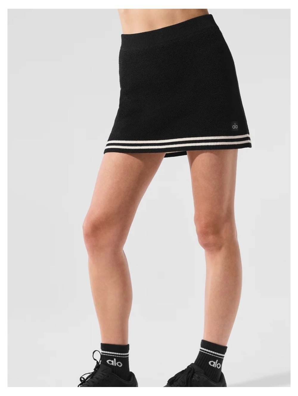 Alo Yoga Tennis Club Sweater Knit Skirt Black White